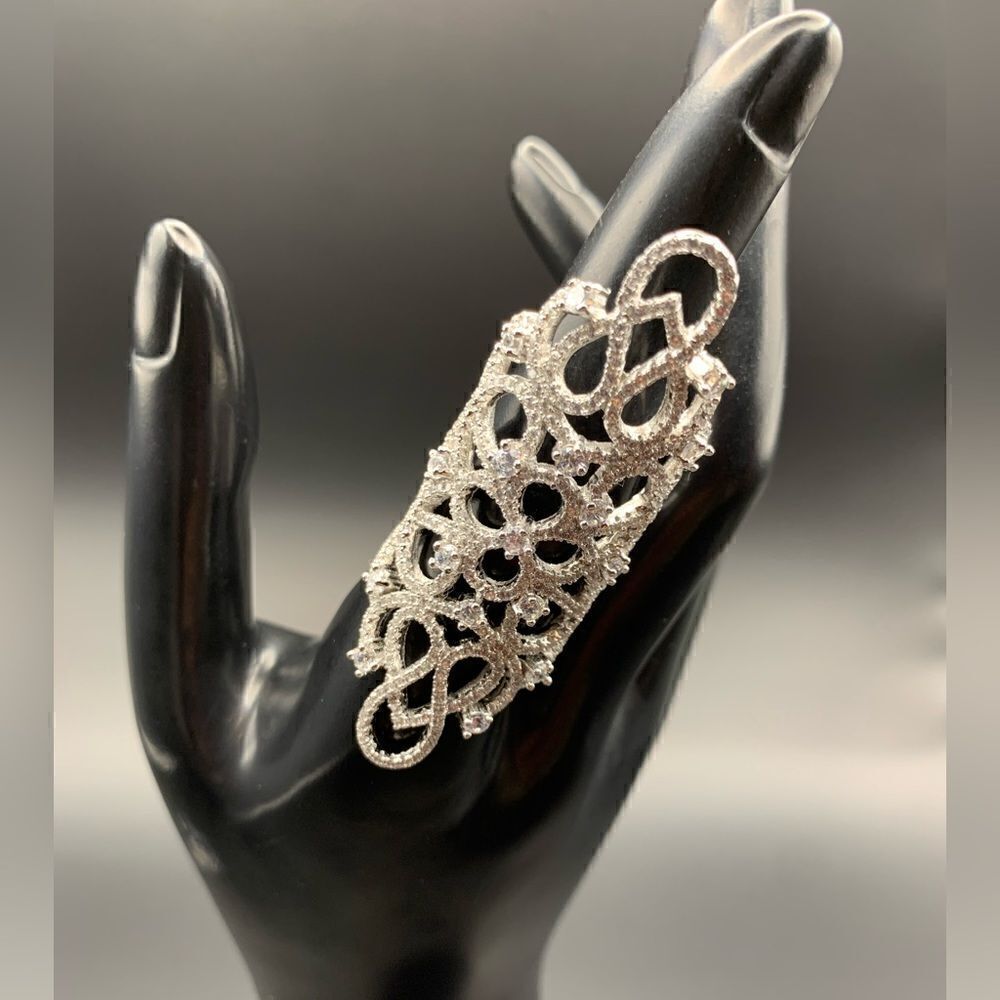 S925 Sterling Silver Cubic Zirconia Hollow Knuckle Finger Ring Size 7